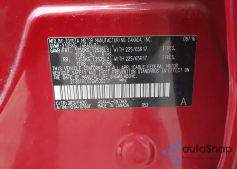 2016 Toyota Rav4 Le from USA, damaged, VIN 2T3BFREV3GW539217